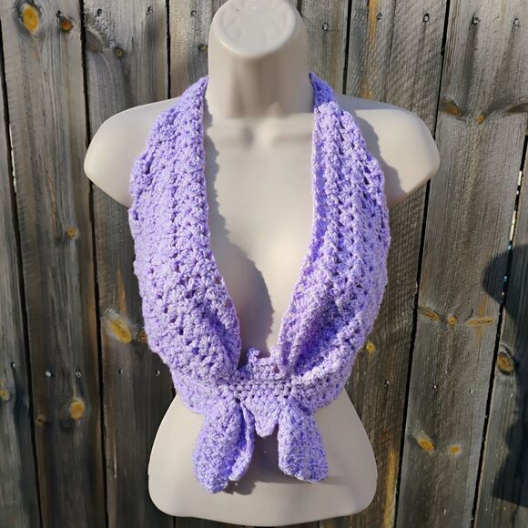Handmade Crochet Butterfly Crop Top Boho Festival Halter Bralette Purple XS-XL - Picture 6 of 14